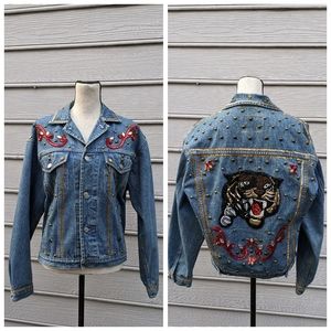 Vintage Gap Tiger Upcycled Jean Jacket | Vintage Custom Sequin Jean Jacket